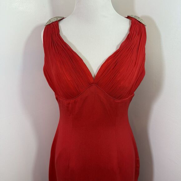 Vintage Dress Size 8 100% Silk Red Embellished Prom Dress Maxi Evening Gown - Picture 2 of 16